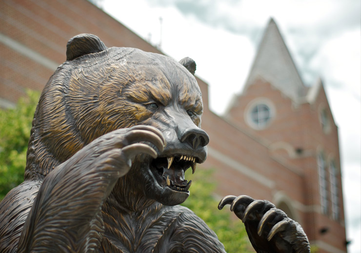 Bronze bear in front of University Center